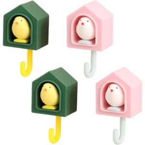 4 Pi&egrave;ces Animal Crochet Adh&eacute;sif Plastique Cr&eacute;ative d'oiseau D&eacute;cor Enfant Crochet Adh&eacute;sif Mural Accroche Tableau sans Percer pour Mur Salon Salle de