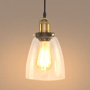 Lustre Suspension en Verre Industrielle R&eacute;tro Luminaire Vintage Lampe de Plafond E27 Abat-jour pour Salon Chambre Cuisine Transparent B