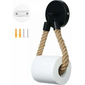 Porte Papier Toilette wc Corde Support en Bois Vintage Derouleur Porte Rouleau Papier Toilette Murale Corde de Chanvre Adh&eacute;sif pour Salle de Bain et
