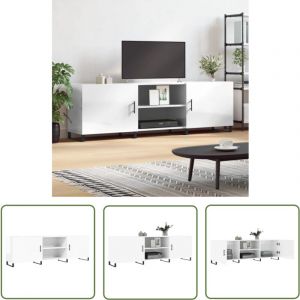 The Living Store Meuble TV blanc brillant 150x30x50 cm bois d'ing&eacute;nierie - Meubles Tv - Meuble T&eacute;l&eacute;viseur - Rangement Tv - Armoire Multimedia