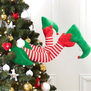Jambe de lutin en peluche de 58 cm (23 pouces) pour d&eacute;corer le sommet du sapin - D&eacute;coration de No&euml;l int&eacute;rieure et ext&eacute;rieure