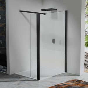 Paroi de Douche 50&times;200 cm avec Retour Pivotant 40&times;200 cm &ndash; Barre Extensible 73&ndash;120 cm &ndash; Verre Tremp&eacute; 8 mm &ndash; Aluminium Noir Mat