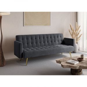 CHICAGO - Canap&eacute; clic clac en velours gris fonc&eacute; avec pieds en m&eacute;tal dor&eacute; CHICAGO