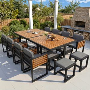 Ensemble de table et chaises de jardin pour 12 personnes,Table en bois d'acacia de haute qualit&eacute;,Gain de place pour jardin terrasse balcon