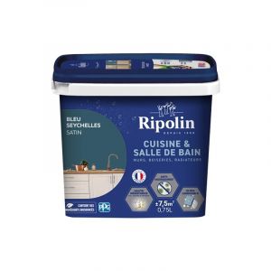 Ripolin - Peinture Murale sp&eacute;ciale Cuisine et Bain - Satin - 0,75L - Bleu Seychelles