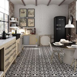 Carrelage gr&egrave;s c&eacute;rame effet carreau ciment Hydraulic Black 30x30 cm Noir et Blanc - Mat - bo&icirc;te de 1.15 m2