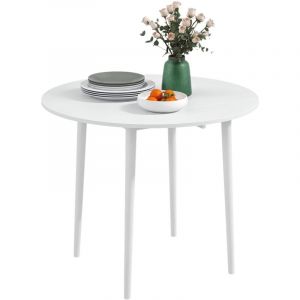 Table de salle &agrave; manger pliante 2 abattants, table ronde extensible pour 4 personnes, pieds en bois &Oslash; 89 x 73,5 cm, blanc