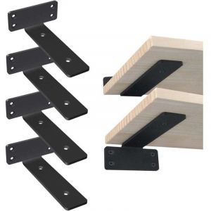 Equerre Etagere Murale,4 Pi&egrave;ces 15cm Noir Support &Eacute;tag&egrave;re Murale Metal Industrielle Support d'&Eacute;tag&egrave;re,Invisible Equerre Fixation Etagere pour Cuisine