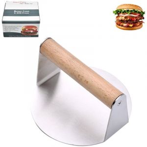 Steak Haché, Smash Burger Ronde de 5,5 Pouces en Acier Inoxydable 304 avec Manche en Bois, Presse Burger de Qualité Alimentaire, Facile à Nettoyer