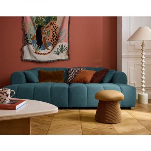 Bestmobilier - Ray - canap&eacute; droit 4 places avec double m&eacute;ridienne - assise profonde - en tissu textur&eacute; - bleu gris&eacute;