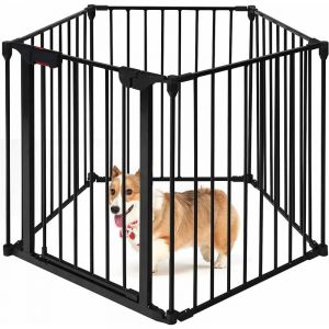 RELAX4LIFE 5 Panneaux Barrière de Sécurité en Fer, Grille de Protection Extensible pour Bébé Animaux Cheminée Escalier, Clôture de Cheminée Pliant,