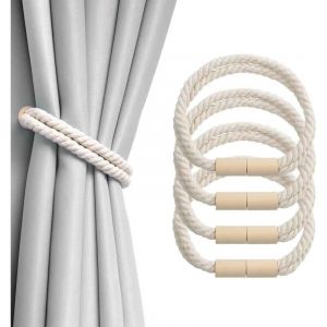 4 Pi&egrave;ces Embrasse Rideaux, Embrasse Rideau Magnetique, 50 cm Blanc Cass&eacute; Attache Rideaux, Coton et Lin Rideau Tiebacks, pour Salon, Cuisine, Chambre