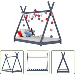 The Living Store - Cadre de lit d'enfant Gris Bois de pin massif 70x140 cm - Lit Bébé - Lit Enfant - Tipi Enfant - Lit Design - Mobilier Enfant