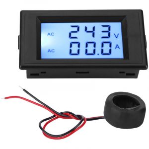 Voltm&egrave;tre-amp&egrave;rem&egrave;tre &agrave; double affichage D69-2042, AC 80-300 V, 0-50 A, 0-100 A, avec transformateur de courant, noir