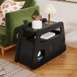 Hauss Spole - Table d'appoint de canap&eacute; &agrave; roulettes, 81x33x51,5 cm, table basse mobile, table de chevet, noir