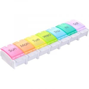 Pilulier hebdomadaire, pilulier hebdomadaire portable en plastique pour voyage, pilulier color&eacute; avec compartiments, adapt&eacute; aux personnes &acirc;g&eacute;es,