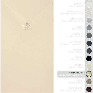 SOULBATH Receveur de Douche -R&eacute;sine -Gel Coat -Texture Lisse/Pierre -Antid&eacute;rapant -Couleur Cr&egrave;me Intense - 180x100- Extra plat 3cm. Bonde de Vidage