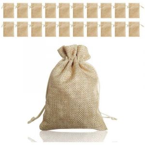 20 Pcs Sachets en Jute, Pochettes Sachets en Lin, Sac Cadeau réutilisable, Sac Toile de Jute Pochette Tissu Cordon Pochettes Sachets Chanvre avec