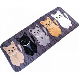 Tapis de Cuisine Antid&eacute;parant Absorbant en Flanelle Tapis de Sol Anti-Poussi&egrave;re Tapis d'entr&eacute;e Tapis de Bain Paillasson Motif Chat 50x120cm
