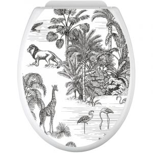 Lumaléa - Stickers Abattant wc - Jungle Animaux - 35x43 cm - Adhésif + Protection brillante