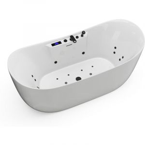 Vente-unique - Baignoire balnéo asymétrique à leds - Blanche - 190 l - 180 x 80 x 74 cm - bolaza