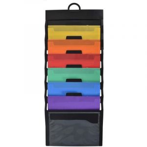 Organiseur mural suspendu pour dossiers, pr&eacute;sentoir mural pour magazines A4, en plastique pliable, avec 6 poches, pour albums et documents.