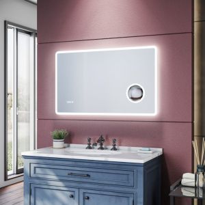 SIRHONA Miroir de salle de bains - Miroirs cosmétiques muraux - Miroir avec led illumination - Anti-buée avec éclairage led - Avec prise rasoir