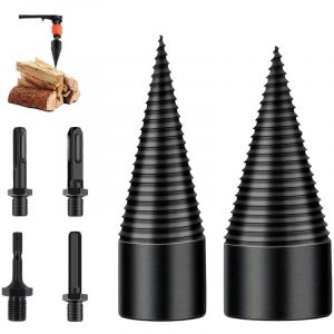 Foret fendeur &agrave; bois 45mm + 32mm, Set vis conique pour fendeur &agrave; bois avec 4 poign&eacute;es de forage, Foret fendeur &agrave; bois pour b&ucirc;ches, C&ocirc;ne fendeur &agrave;