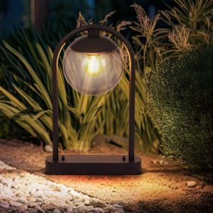 Lampadaire d'extérieur, éclairage de chemin, lampe de terrasse, lampadaire d'extérieur, boule de verre, IP44 rétro, métal fumé noir, 1x douille E27,