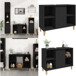 Vidaxl - Meuble d'&eacute;vier noir 80x33x60 cm bois d'ing&eacute;nierie - Armoire De Salle De Bain - Meuble Vasque - Meuble Lavabo - Rangement Salle De Bain