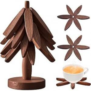 Dessous de plat pliable en forme d'arbre, dessous de plat en bois pour plats chauds, dessous de plat pour plats chauds, dessous de plat r&eacute;utilisables