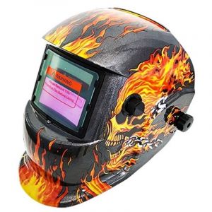 [JAMAIS UTILIS&Eacute;] Casque de soudage &agrave; obscurcissement automatique, motif t&ecirc;te de mort enflamm&eacute;e, cagoule de soudage avec capteurs, aliment&eacute;e par