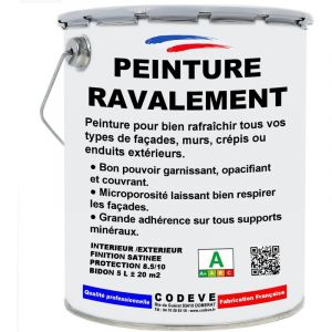 Codève Bois - Peinture Ravalement Ton Pierre - 5 l - Codeve Bois - ral 1015 - Ivoire clair - Pour La Protection De Votre Façade, Mur, Béton, Crépi Ou