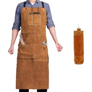 Ulisem Tablier de Soudeur avec 6 Poches, Tablier de Travail en Cuir Anti-Chaleur Ignifuge, Tabl