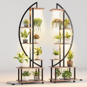Lunsy - Lot de 2 Grand support pour plantes d'intérieur avec lampe de culture,6 niveaux en métal pour plantes,étagère en forme de demi-lune