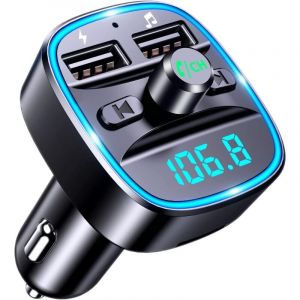 Transmetteur FM Bluetooth, Bluetooth Lecteur MP3 Adaptateur Radio sans Fil Kit Émetteur FM Voiture Chargeur, Appel Mains Libres, 2 USB Port