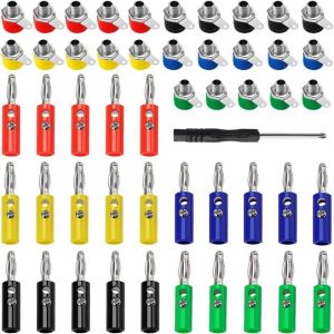 50 Pi&egrave;ces Borne de Prise Banane 4mm, Connecteur Femelle Panneau Banane + Plaqu&eacute;e Nickel Banane Fiche, avec Tournevis
