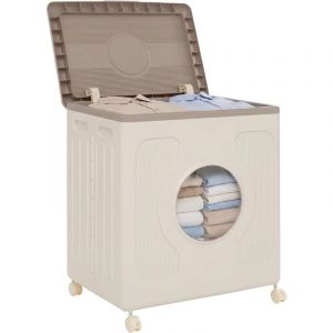 COSTWAY Boite Rangement Plastique avec Couvercle 45L, Caisse Rangement Pliable, 4 Roulettes, Fen&ecirc;tre Transparente, Bac Armoire Plastique pour