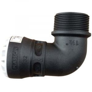Plasson - Coude 90&deg; encliquetable pehd &Oslash;32 - M&acirc;le 1'1/2 (40/49) - S&eacute;rie 1