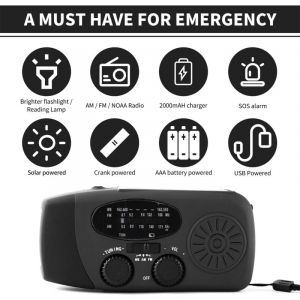 Eosnow - Radio d'urgence &agrave; manivelle, avec lampe torche led pour am/fm, dynamo m&eacute;t&eacute;o portable noaa, batterie externe 2000 mAh, chargeur de t&eacute;l&eacute;phone