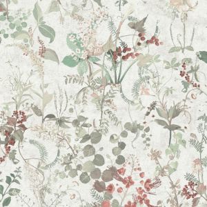 Profhome - Papier peint floral 388252 papier peint intissé gaufré à chaud texturé avec des ornements floraux mat blanc rouge vert olive beige 5,33 m2