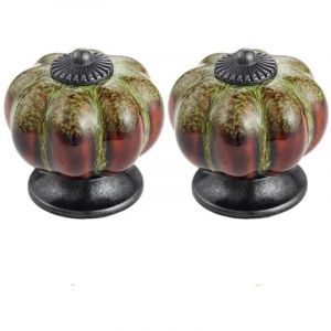 2PCS Boutons de Meuble, Boutons de Tiroir en C&eacute;ramique, Bouton de Porte 3,8 x 4,0 cm en Forme de Citrouille avec Imprim&eacute; L&eacute;opard Vert