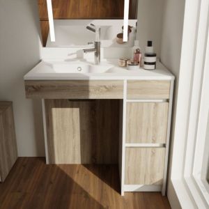 Cuisibane - Meuble salle de bain pmr andy plus 90 cm bois et blanc- Vasque &agrave; gauche