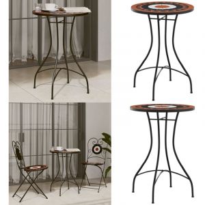 Vidaxl - Table de bistro mosaïque terre cuite blanc Ø50x70 cm céramique - Table De Bistrot - Table Extérieure - Table Mosaïque - Mobilier De Jardin