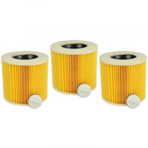vhbw Lot de 3x filtres à cartouche compatible avec Kärcher A 2014 CarVac, A 2003, A 2004 aspirateur à sec ou humide - Filtre plissé, jaune