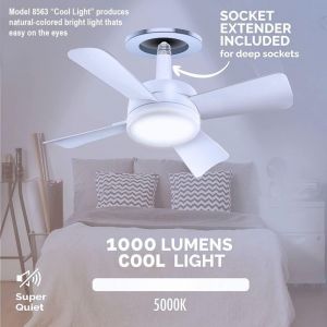 Ventilateur Plafond avec Lumiere et Telecommande, Minuterie, Douille E27/E26 LED Lampe Ventilateur Dimmable 1000LM, pour Chambre, Toilette, Couloir