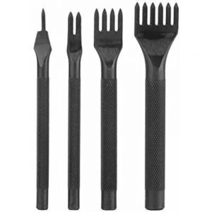 Vtizikl 4Pcs Outils de Couture de Poinçon de Trou en Cuir, Outils Prong Lacing Perforate Artisanat du Cuir Griffe Trou Couture（Dents de 1+2+4+6 ）