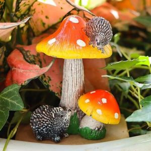 Champignons D&eacute;co,R&eacute;sine Champignon H&eacute;risson D&eacute;coration Statues de jardin Cadeau D&eacute;coration pour maison Pelouse Cour Terrasse Balcon Ext&eacute;rieur Potting