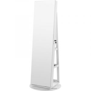 Armoire à Bijoux sur Pieds, Miroir Psyché sans Cadre, Verrouillable, 6 LED, Pivotant 360°, 3 Étagères, Surface en Blanc, Doublure en Noir