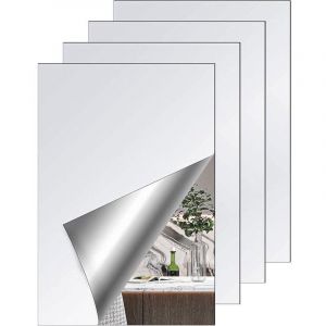 Miroir Adhesif Mural,4Pcs Miroir Mural Autocollant, sans Cadre,20 x 30cm Feuille Miroir Acrylique,Miroir Adhesif Porte pour &agrave; Collersalle de